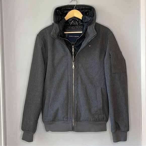 Tommy Hilfiger Soft Shell Fashion Bomber with Contrast Bib and Hood - Picture 2 of 13